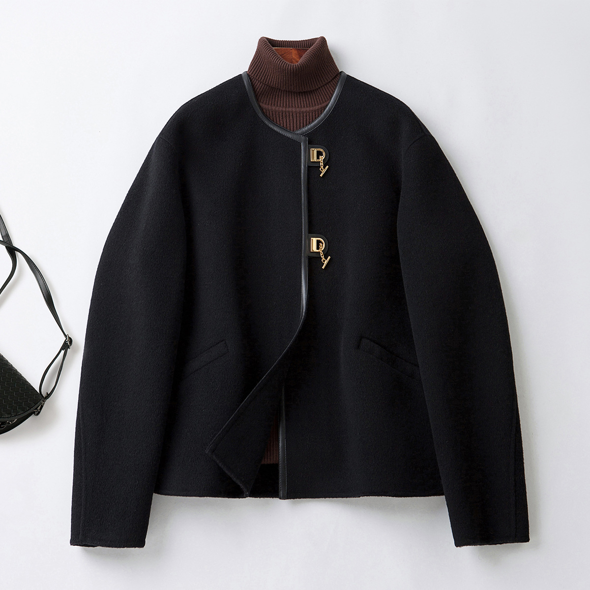 9930 # Cashmere Coat Women's Short Round Neck Wool Coat New Autumn and Winter Small Double-Sided Woolen Coat