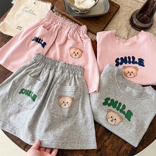 Korean style girls skirt suit summer ins children's printed short-sleeved T-shirt skirt two-piece set baby fashionable summer dress