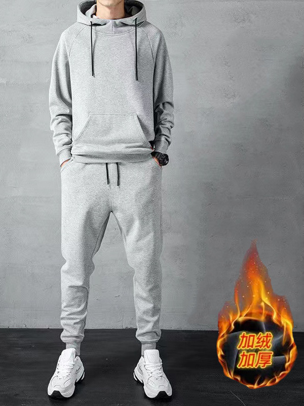 秋冬のシンプルなスポーツの帽子のスーツの男性の韓国版のゆったりした大きいサイズのファッションのカーディガンのジッパーの帽子のガードルのズボン