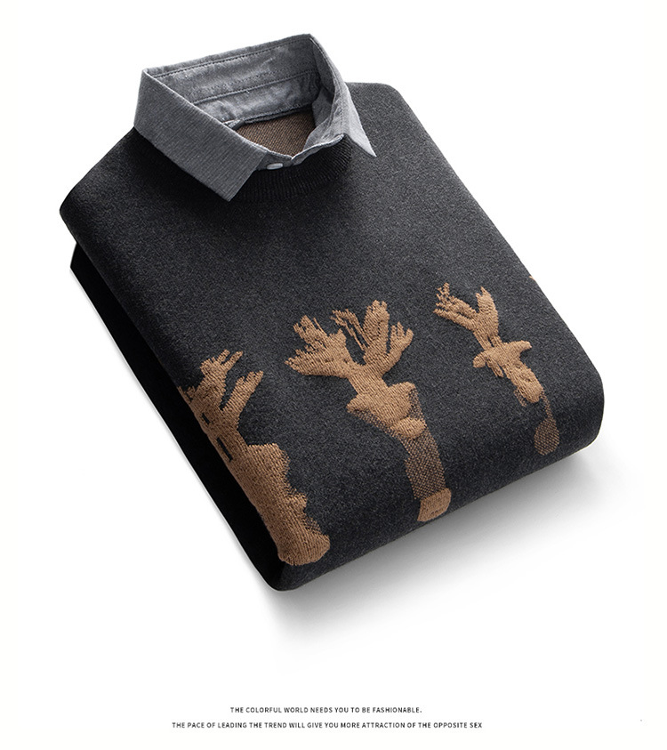 Men's Animal Print Jacquard Sweater For Men Winter Pullover_voghion.com