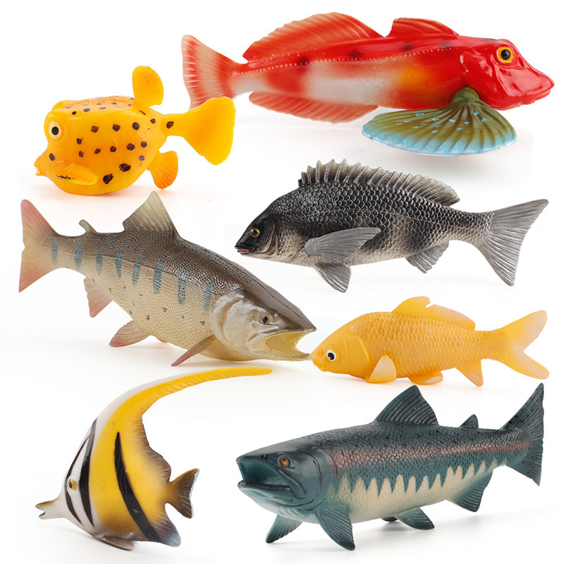 Simulación modelo de pez de agua dulce sólido de nueve piezas para niños ciencia y educación pez de hadas atún de salmón Juguetes de acuario