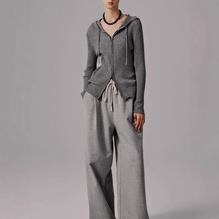 80 Count 16 Needle Fine Wool Knitted Top Zipper Hooded Double Zipper Cardigan for Women