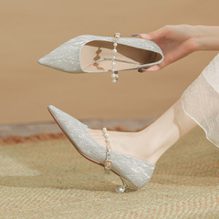 331-Z47尖頭2024年春季低跟法式珍珠一字帶氣質女單鞋