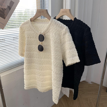 【泡泡】圆领气质提花肌理感短袖T恤女夏季宽松简约百搭时尚上衣