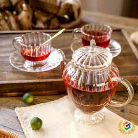 ⇖英式下午茶茶具套装红茶杯碟欧式家用条纹玻璃杯复古咖啡杯花茶