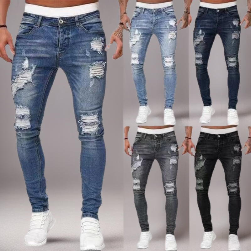 Hole men's pants trendy denim new leggings wish foreign trade slim cross-border European and American AliExpress denim Hole men's pants trendy denim new leggings wish foreign trade slim cross-border European and American AliExpress denim