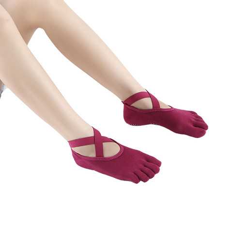 New Product Hot Selling Yoga Ankle Strap Five Toe Anti-Slip Women's Glued Toe Separating Socks Invisible Yoga Socks Flame Mountain Dance Socks