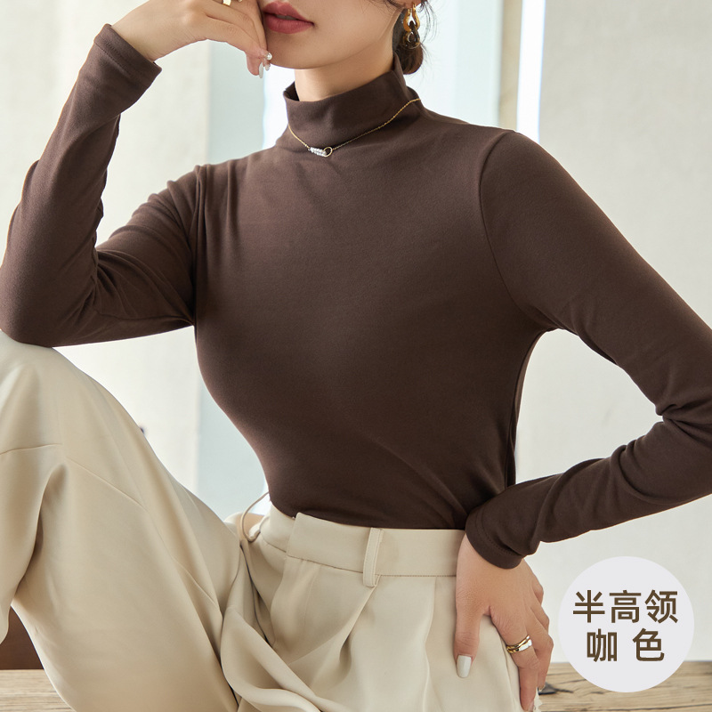 드 벨벳 하프 터틀넥 [다크 브라운]