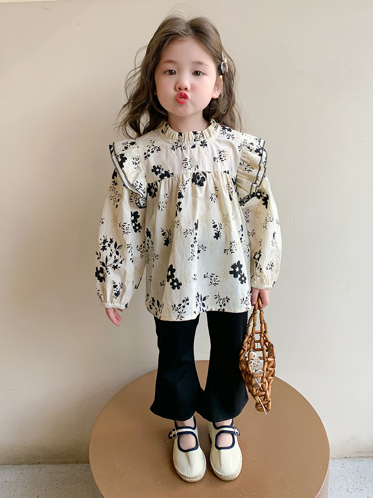 Camisas de niñas de flores extranjeras camisa de manga larga primavera y otoño 2025 nueva ropa de primavera chaqueta infantil ropa de primavera para niños