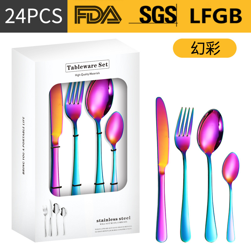 Productos transfronterizos 1010 Caja de ventana de cuatro piezas principales Juego de cuchillos, tenedores y cucharas de comida occidental Juego de vajillas de acero inoxidable Juego de 16/24 piezas