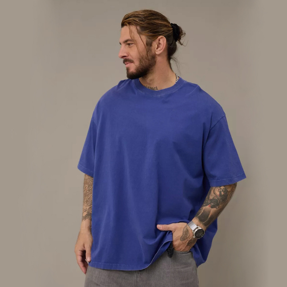 Shoulder-down lavar camiseta de manga corta hombre verano cuello redondo suelto oversize retro americano inns top retro tendencia