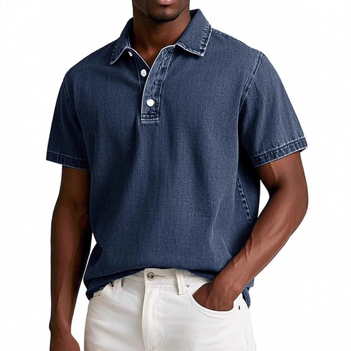 New Independent Station men's fashionable solid color retro short-sleeved lapel polo shirt