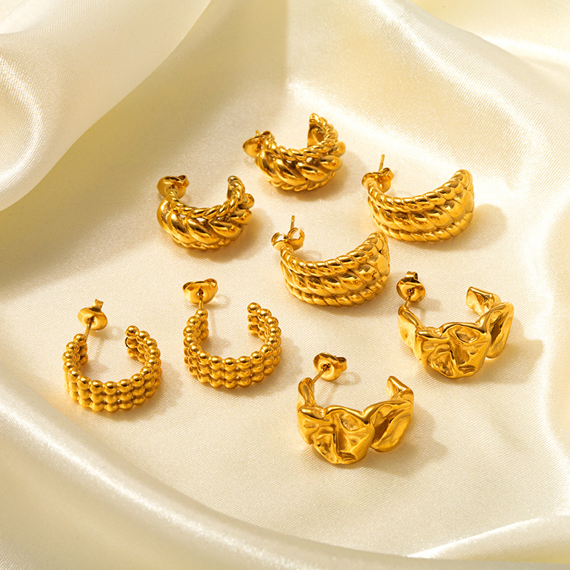 1 Pair Solid Color Retro 316 Stainless Steel  Irregular Plating Ear Studs display picture 3
