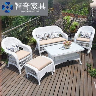 户外藤编沙发白色阳台防水防晒藤椅休闲露台室外花园庭院桌椅组合