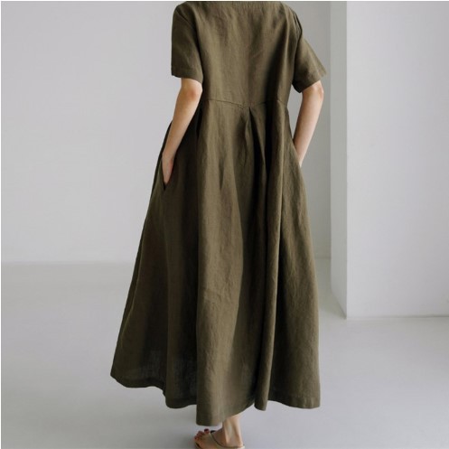 BF Pullover Crewneck Over-the-Knee Long Dress Temperament Academic Style Mori Women's Base Shirt Large Size Loose Cotton and Linen Dress for Women