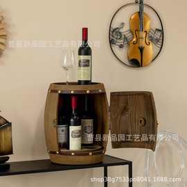 创意木制家用桶形多瓶酒架桌面可旋转葡萄酒储存架红酒收纳置物架