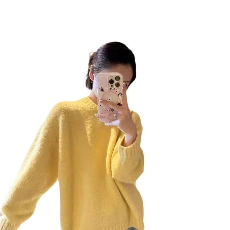 韩系温柔风鹅黄色毛衣女秋冬2025新款松弛感慵懒风软糯套头针织衫|undefined