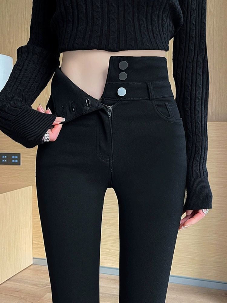 打底裤女春秋外穿2025新款高腰黑色小脚铅笔裤子显瘦加绒小黑裤冬