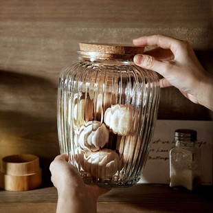 European-style embossed storage tank large capacity Cork glass sealed tank coarse cereals storage tank kitchen coarse cereals dried fruit storage