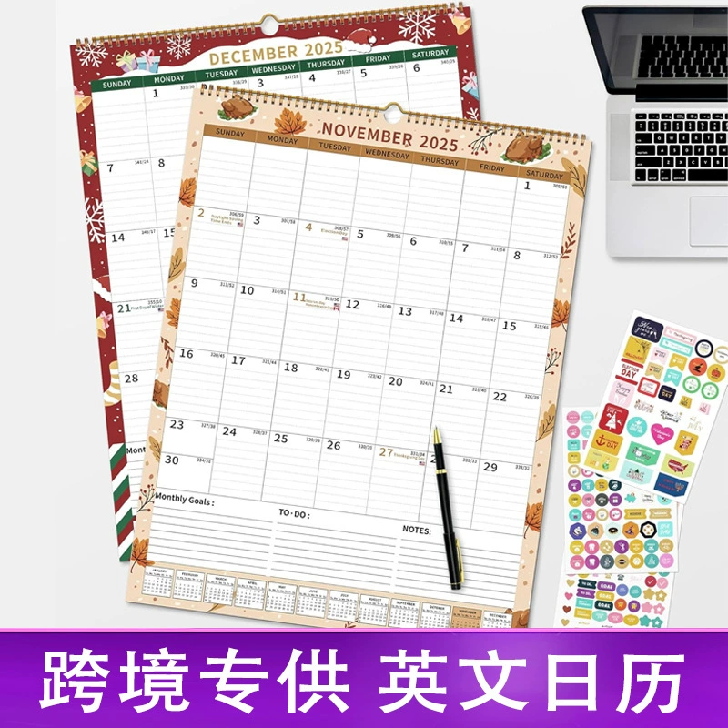 Креативный английский календарь на 2025 год, английская версия, настенный календарь Amazon на спирали, настольный календарь на 18 месяцев с обратным отсчетом, простой настольный календарь