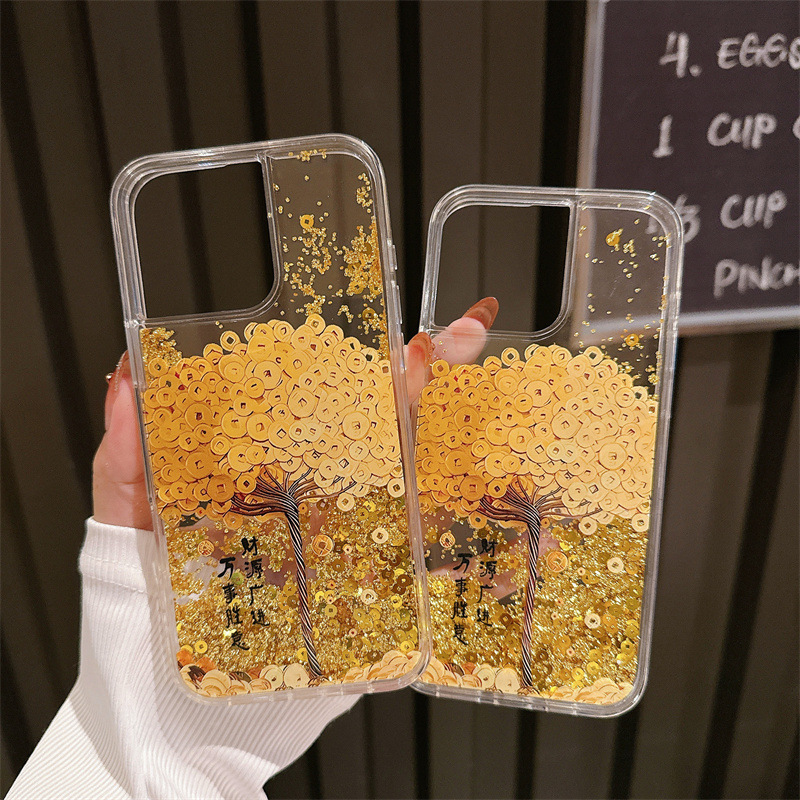 Nuevo árbol de dinero de arenas movedizas chinas para funda para teléfono iphone16ProMax 14 Apple 15 transparente 13 pareja 16
