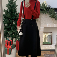 现货2024冬季新款韩国东大门气质纯色高腰显瘦羊毛背带裙吊带裙女