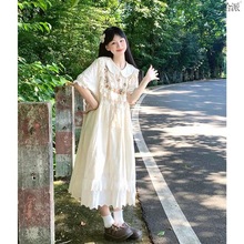 夏季日系新款法式初恋裙女学生连衣裙学院风娃娃领甜美显瘦A字裙