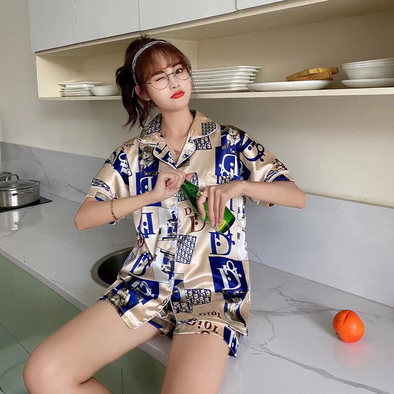 Sudeste asiático transfronterizo de verano de seda camiseta de hielo cardigan con solapa de manga corta ropa de seda set comercio exterior
