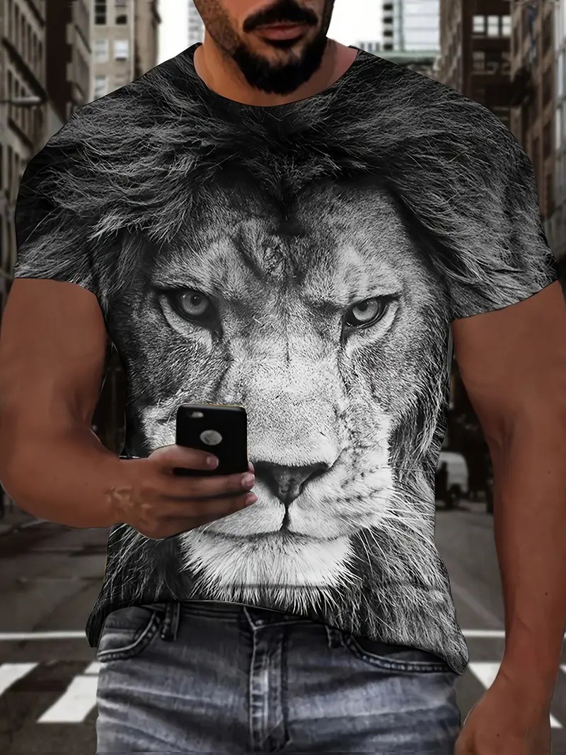 Forest Overlord Lion 3D Printed Men's High Street Fashion suelta transpirable manga corta cuello redondo camiseta en stock