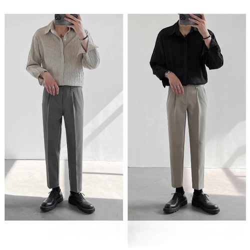 Light Mature-Style Korean-Design Loose-Fit Long-Sleeve Shirt for Men—Early Autumn Trendy, Instagram-Worthy, Cool & Casual, Wrinkle-Free Solid-Color Top