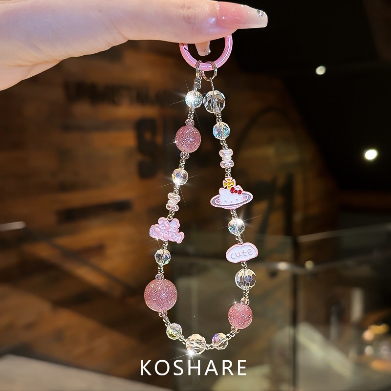 Honey Peach Cat Flash Diamond cadena de teléfonos móviles ligera de lujo nicho de alta calidad bolsos de cristal colgante colgante de mano lindos dibujos animados