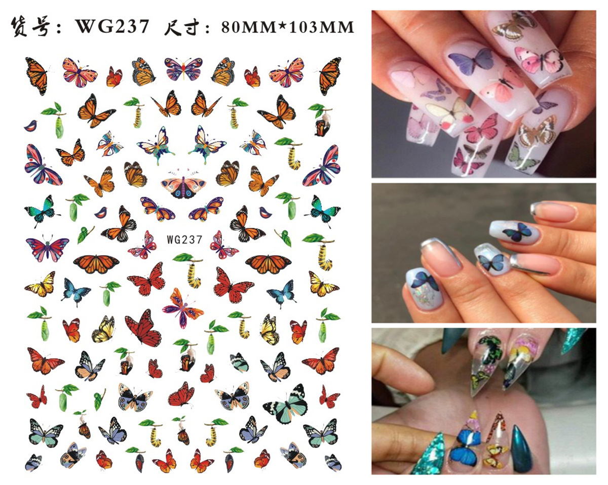 Nuevos productos de primavera de color mariposa pegatinas de manicuras de comercio electrónico transfronterizo pegatinas de manicuras mariposa WG1300-1311
