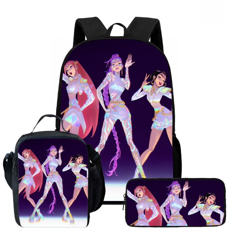 新品卡通印花猎魔女团学生书包K-POP双肩背包轻便休闲旅行三件套|undefined