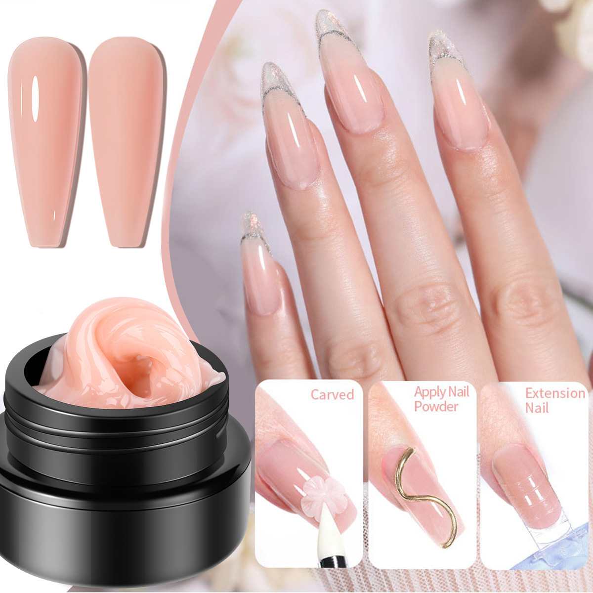 Pegamento de extensión de Arte de uñas enlatado sólido tallado que forma soporte sin papel antiadherente mano extensión rápida parche de uñas