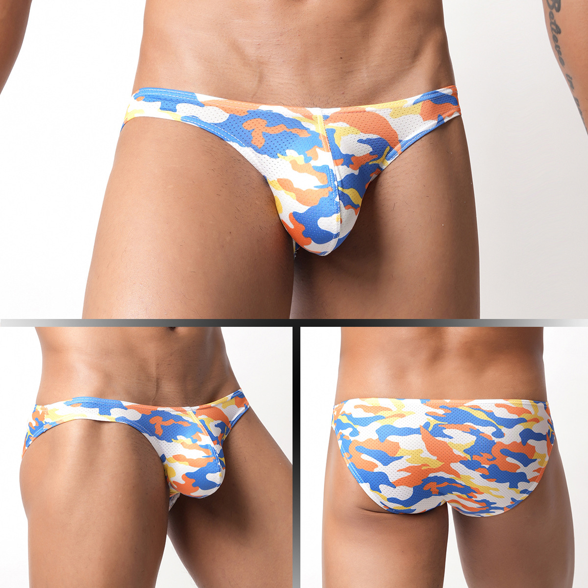 Japanese and Korean Style Student Young Men's Sexy Low-Waist Underwear Cross-Border Export Cartoon Printed Camouflage Briefs E119