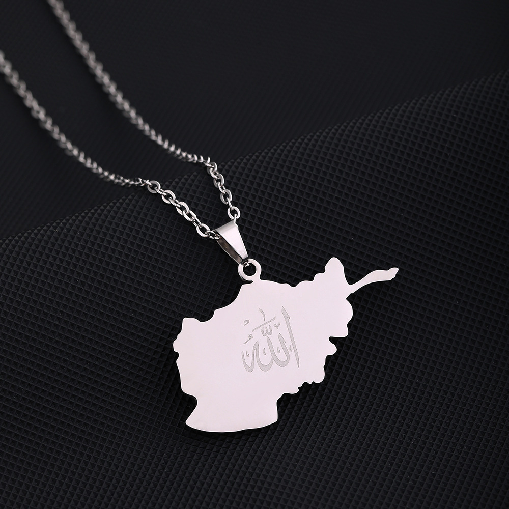 Edelstahl Afghanistan Karte Halskette Paar Stil Ethno-Stil beliebte Persönlichkeit Öltropfen Titan Stahl Zubehör_voghion.com