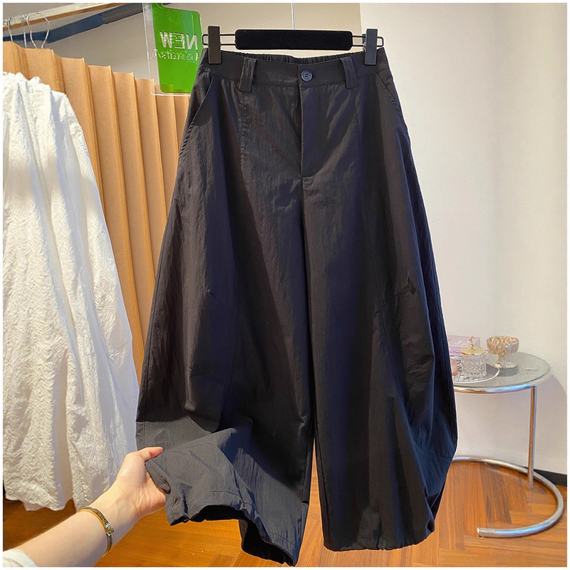 High-End Black Scimitar Casual Pants for Women, Thin 2025 New Loose Slimming Look Balloon Pants, Bloomers, Wide-Leg Pants