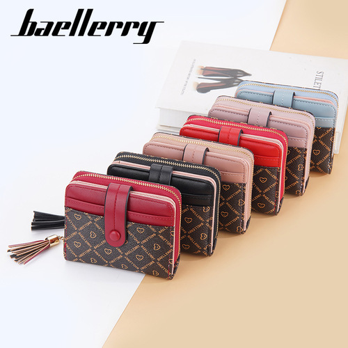 Baellerry new women's short wallet Korean style printed buckle zipper coin purse contrasting color card holder wholesale