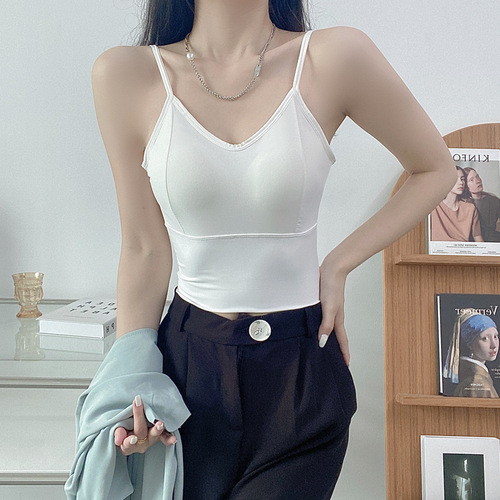 2024 spring and summer new ice silk beautiful back camisole with breast pads for hot girls to wrap their breasts inside and wear outside tube top underwear