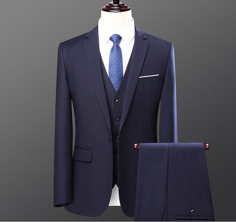 Bộ vest nam hai mảnh dáng ôm, áo vest cổ bẻ phẳng một hàng cúc, lễ phục cưới và đi làm — Bộ áo và quần một cúc màu xanh navy, Bộ đồ hai cúc màu xanh tím than (áo + quần), Bộ đồ hai cúc màu xám (áo + quần), Bộ đồ màu xám một cúc (áo + quần) chi tiết 19