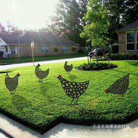 花园摆件 Chicken Yard Art 亚克力镂空仿真装饰园林黑鸡插牌