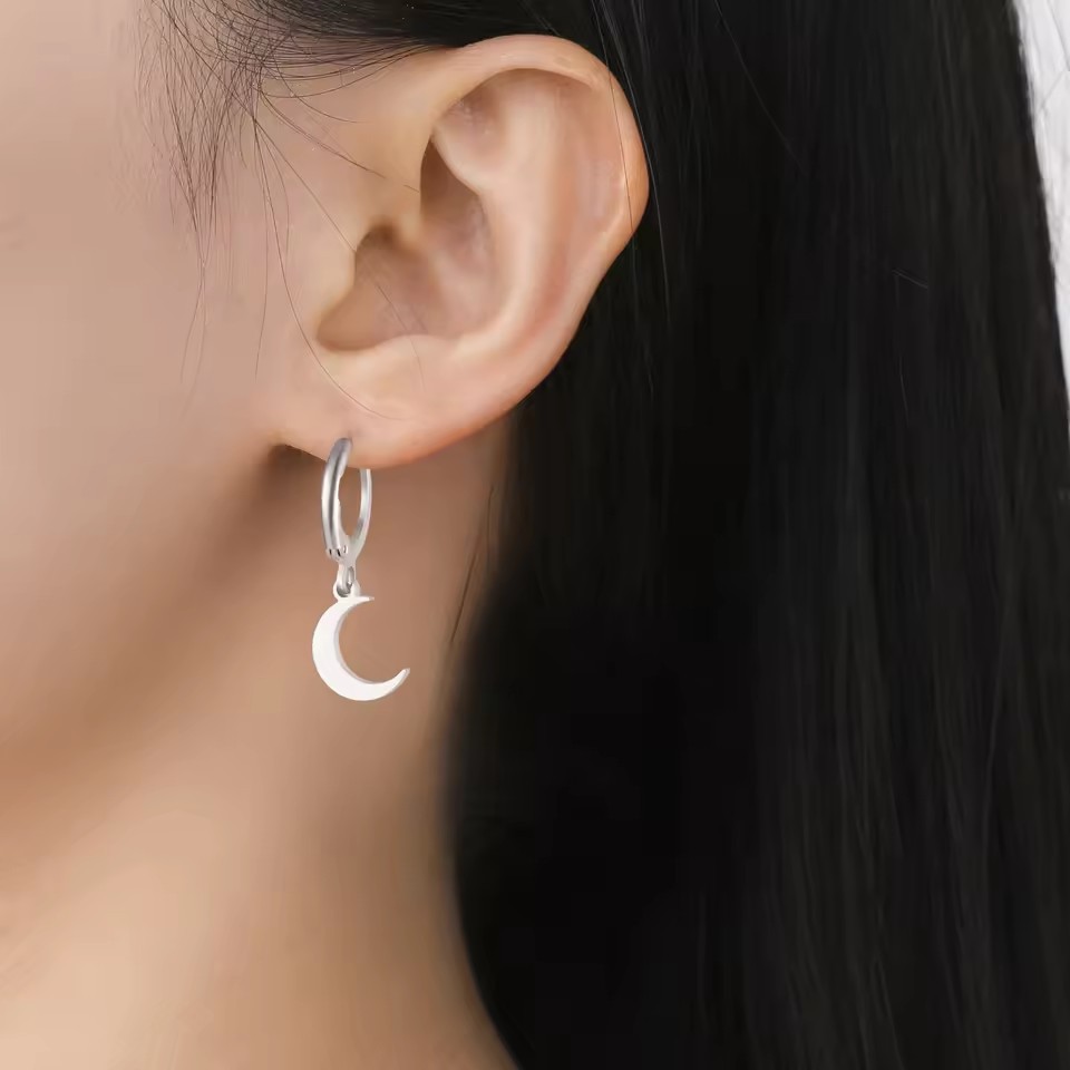 304 Stainless Steel Material 1 Pair Simple Style Star Moon Plating 304 Stainless Steel Drop Earrings