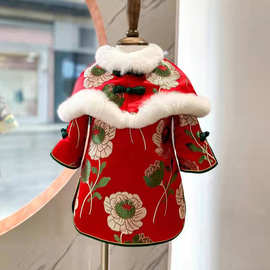 女童红色周岁拜年服2024冬季加厚生日宴抓周礼服儿童中国风过年服