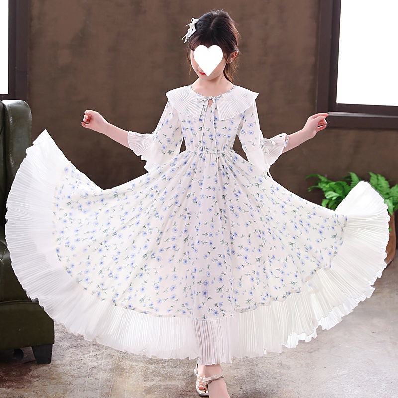 Girls' skirt summer dress thin medium and large children's fashionable floral children's chiffon skirt summer one piece wholesale