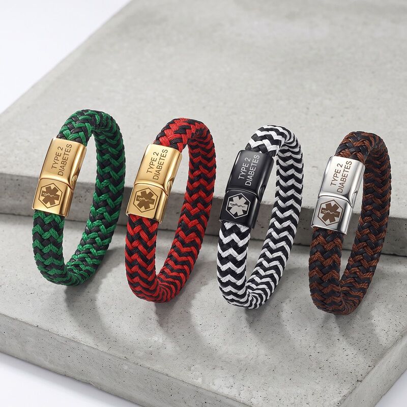 European and American cross-border accessories, stainless steel magnetic clasp medical alert bracelet, fashionable hand-woven leather men's wrist accessory European and American cross-border accessories, stainless steel magnetic clasp medical alert bracelet, fashionable hand-woven leather men's wrist accessory