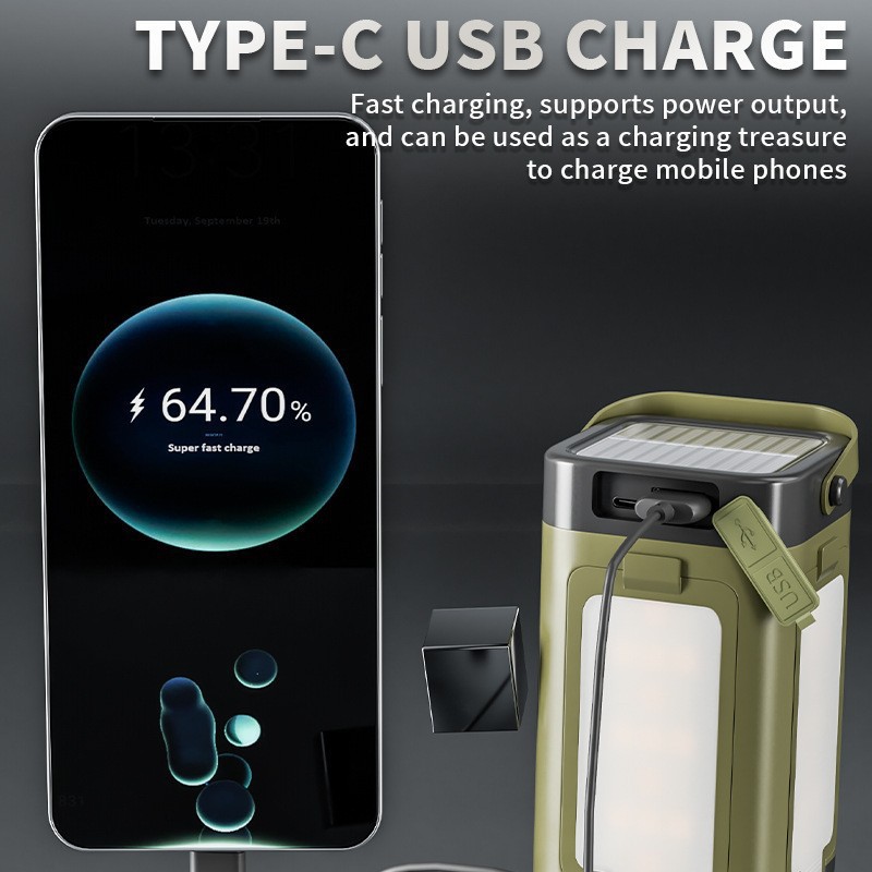 Transfronterizo nueva lámpara de campamento LED solar cargada al aire libre portátil multifuncional gancho de cuatro hojas lámpara de tienda de campaña