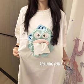趣味抽纸t恤夏季亲子装短袖衣服随身带纸卡通情侣宽松t恤中小童