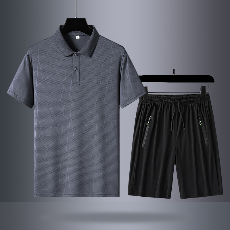 Papá, traje de verano, camiseta de mangas cortas de hielo, traje deportivo de mediana edad, hombre, día del padre, ropa de verano seca rápida.