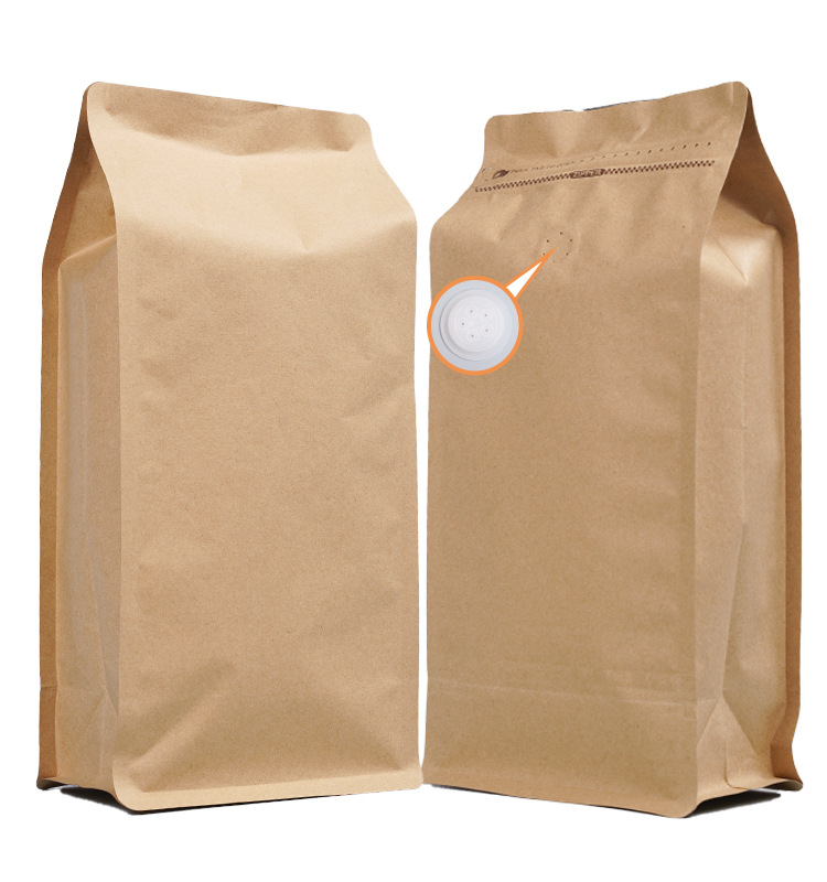 Bolsas de embalaje para alimentos transfronterizos con válvula y cremallera, bolsas verticales para bolsas autosellables de un peso y medio, bolsas de embalaje para granos de café con sellado de ocho lados.