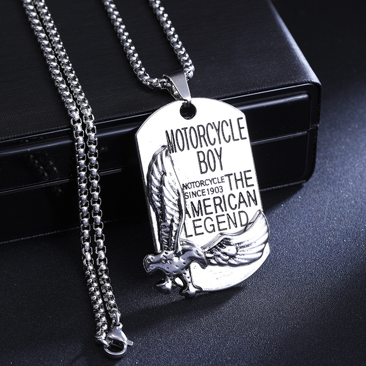 European and American Hip-Hop Titanium Steel Men's Necklace Trendy Versatile Military Pendant Necklace Personalized Long Stainless Steel Sweater Chain